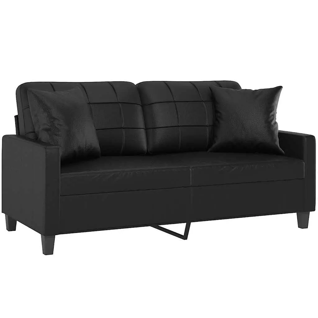 2-Seater Sofa Living Room Black Faux Leather 140cm