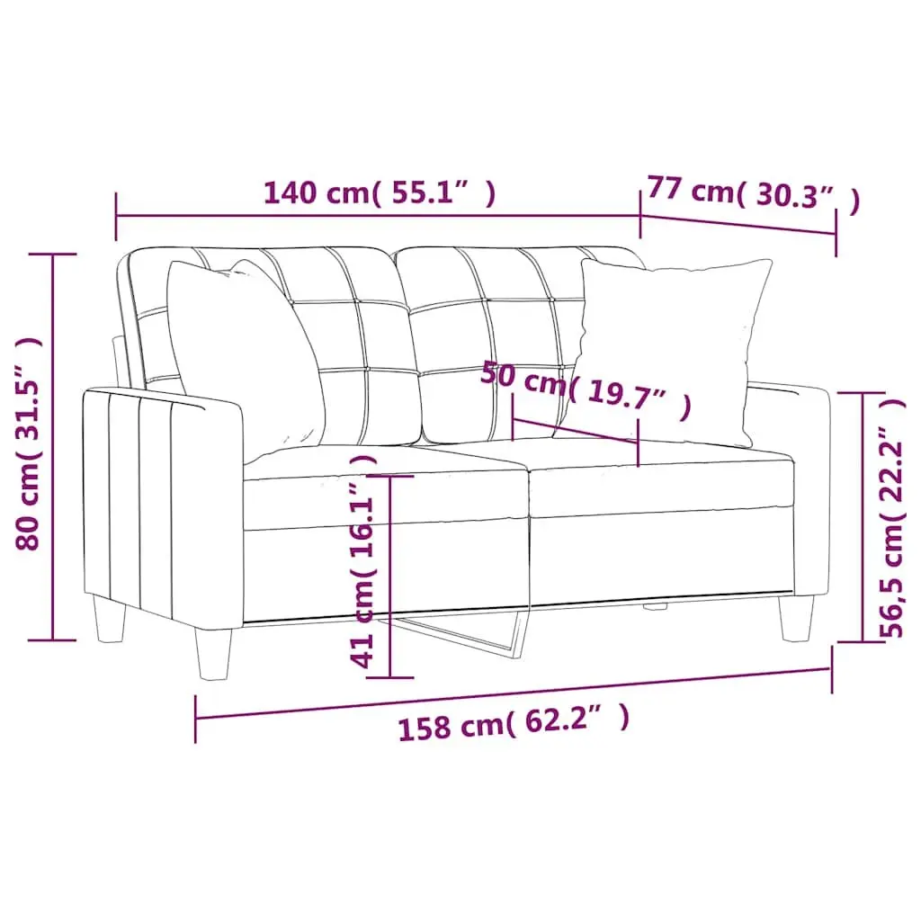 2-Seater Sofa Living Room Black Faux Leather 140cm