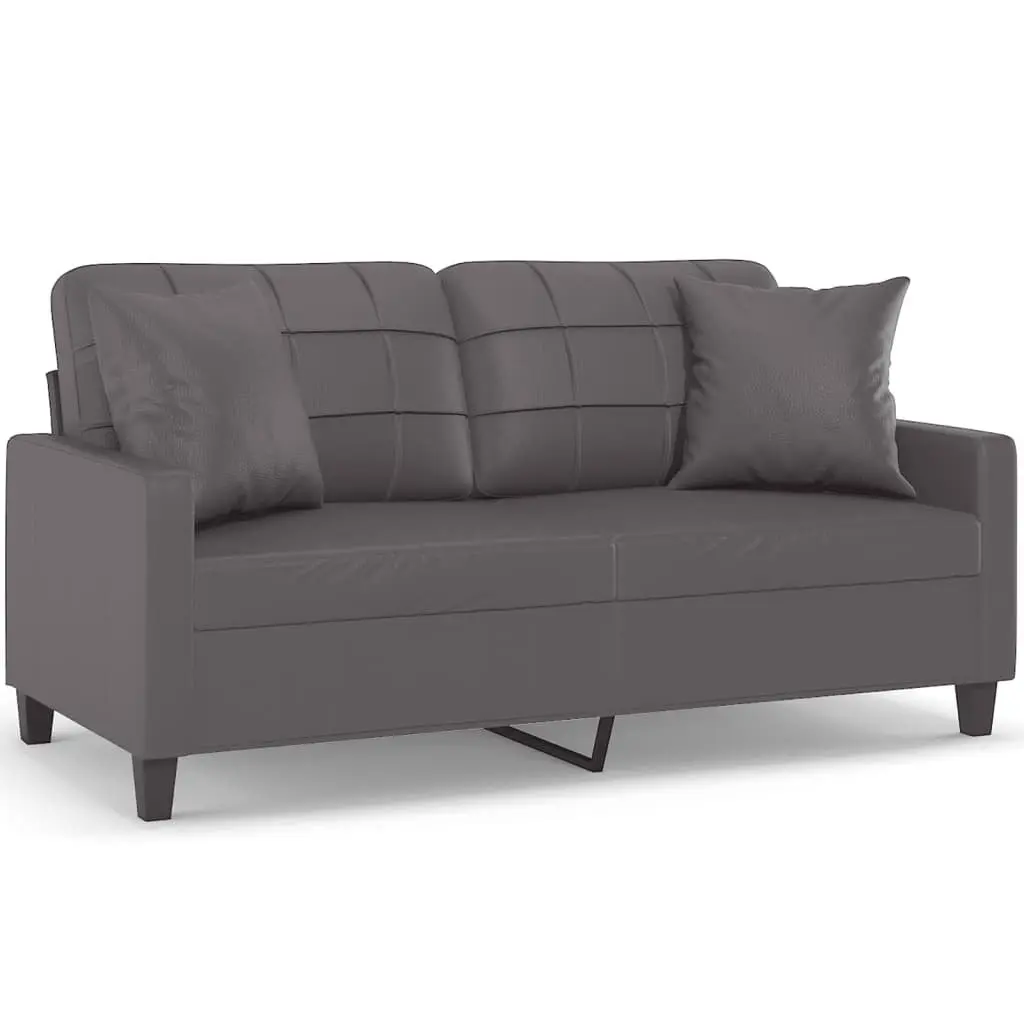 2-Seater Sofa Grey Faux Leather Lounge Couch 140cm Living Room