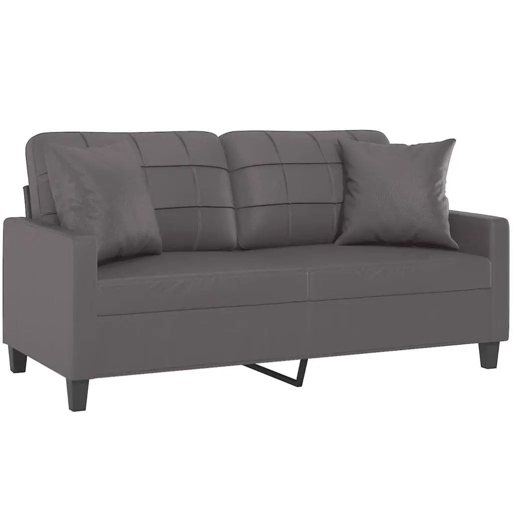 2-Seater Sofa Grey Faux Leather Lounge Couch 140cm Living Room