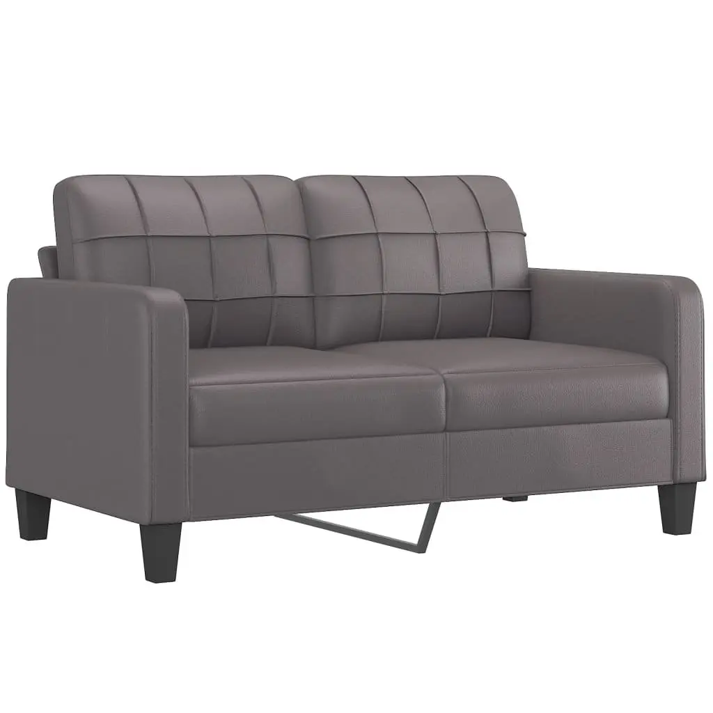 2-Seater Sofa Grey Faux Leather Lounge Couch 140cm Living Room