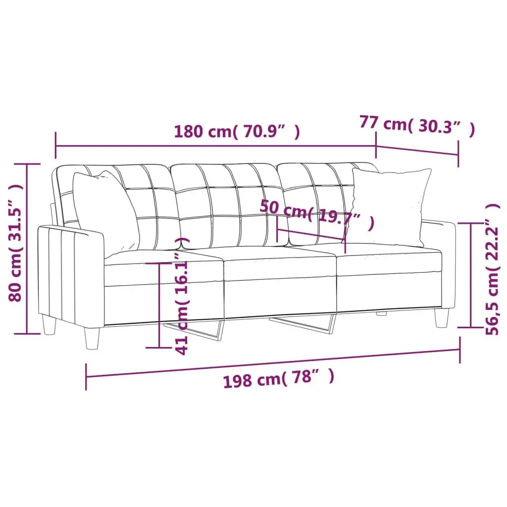 3-Seater Sofa Black Faux Leather Modern Design Lounge Couch with Throw Pillows