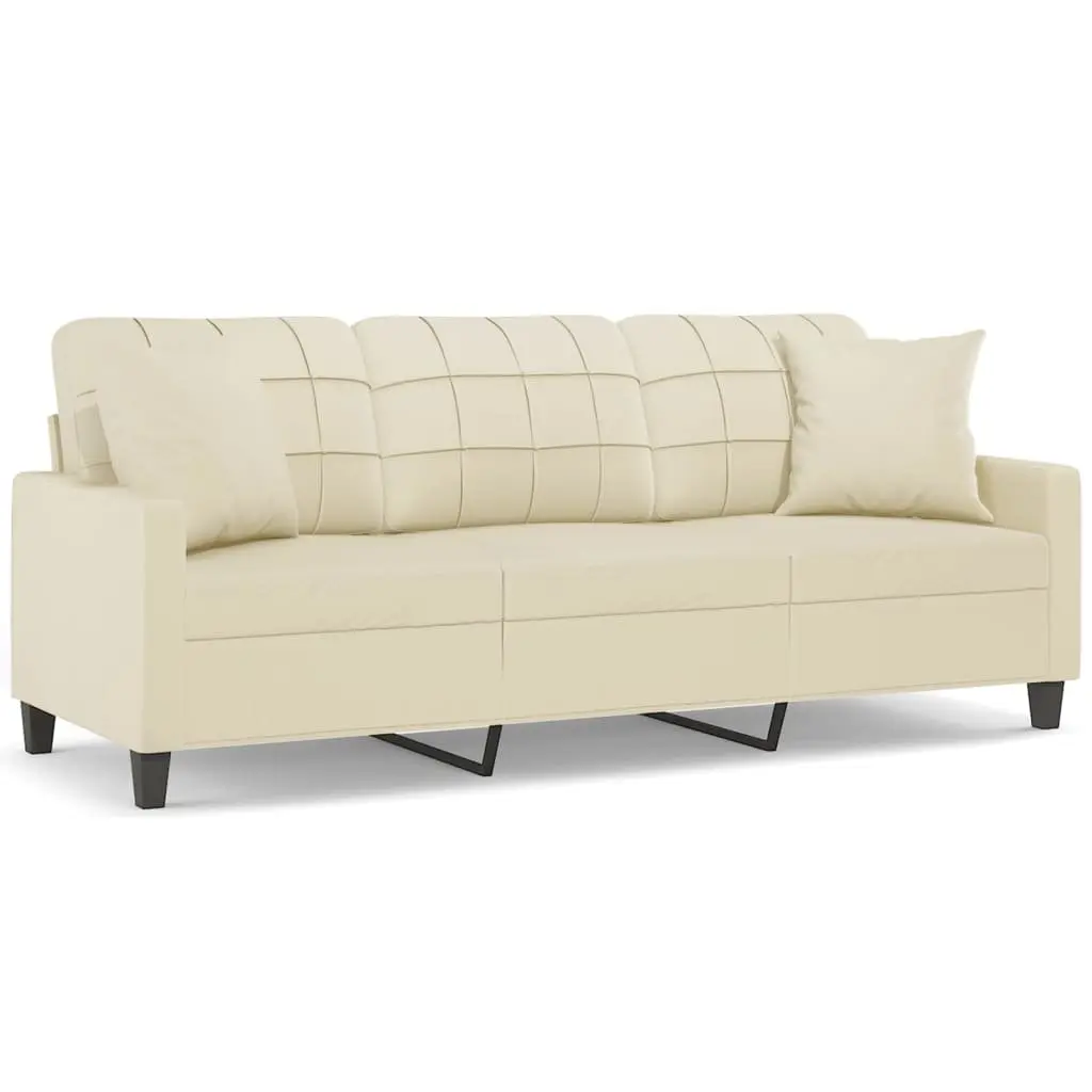 3-Seater Cream Faux Leather Sofa