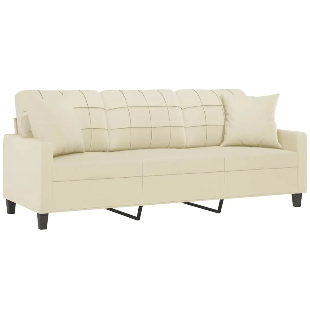 3-Seater Cream Faux Leather Sofa