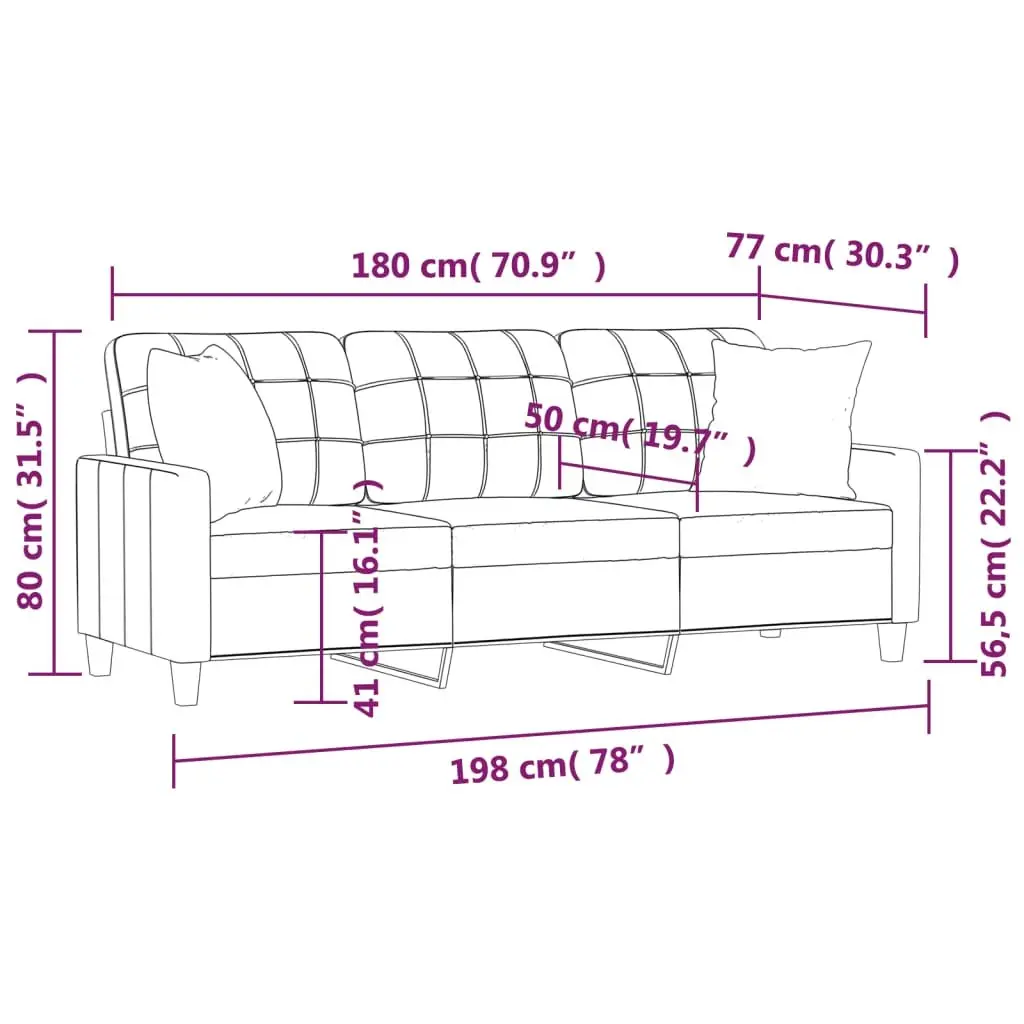 3-Seater Cream Faux Leather Sofa