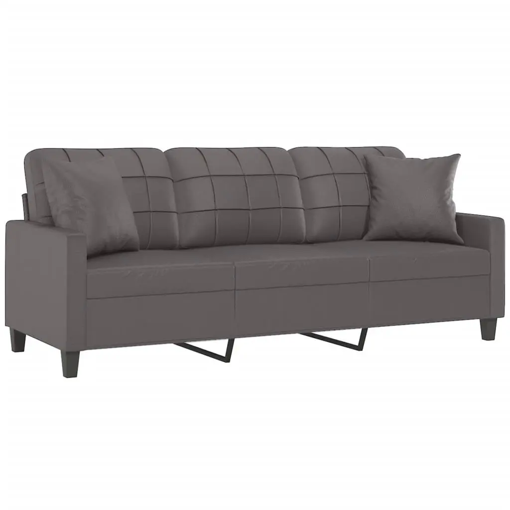 3-Seater Sofa Living Room Grey Faux Leather 180cm