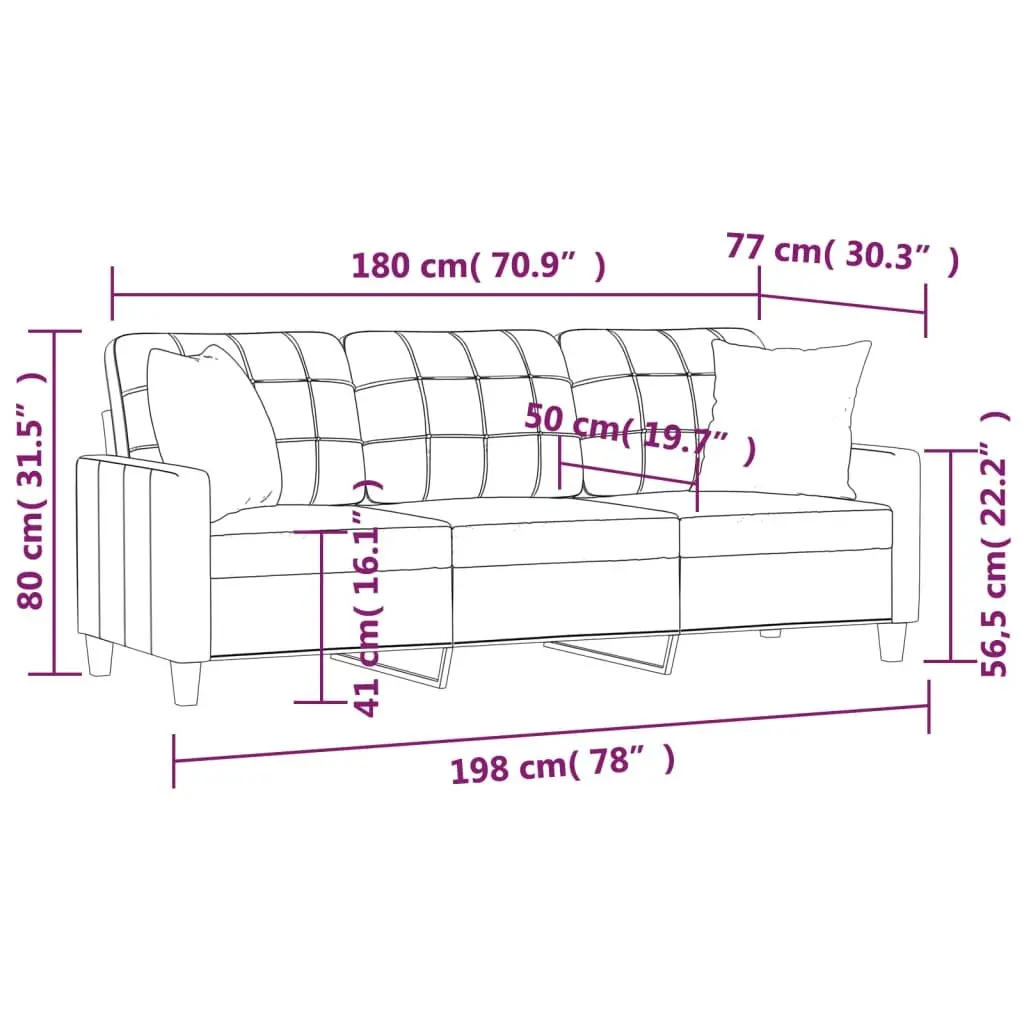 3-Seater Sofa Living Room Grey Faux Leather 180cm