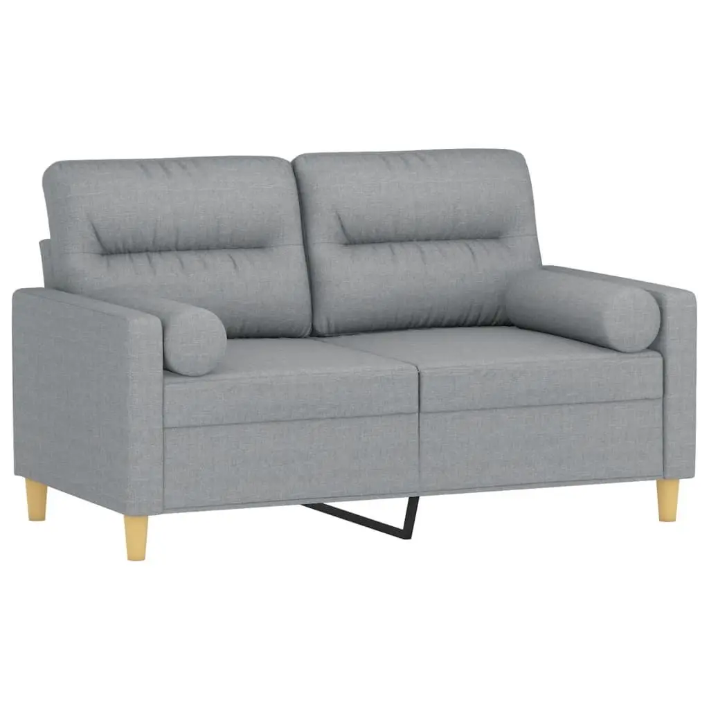 2-Seater Sofa Light Grey Fabric Modern Lounge Couch with Throw Pillows 120cm
