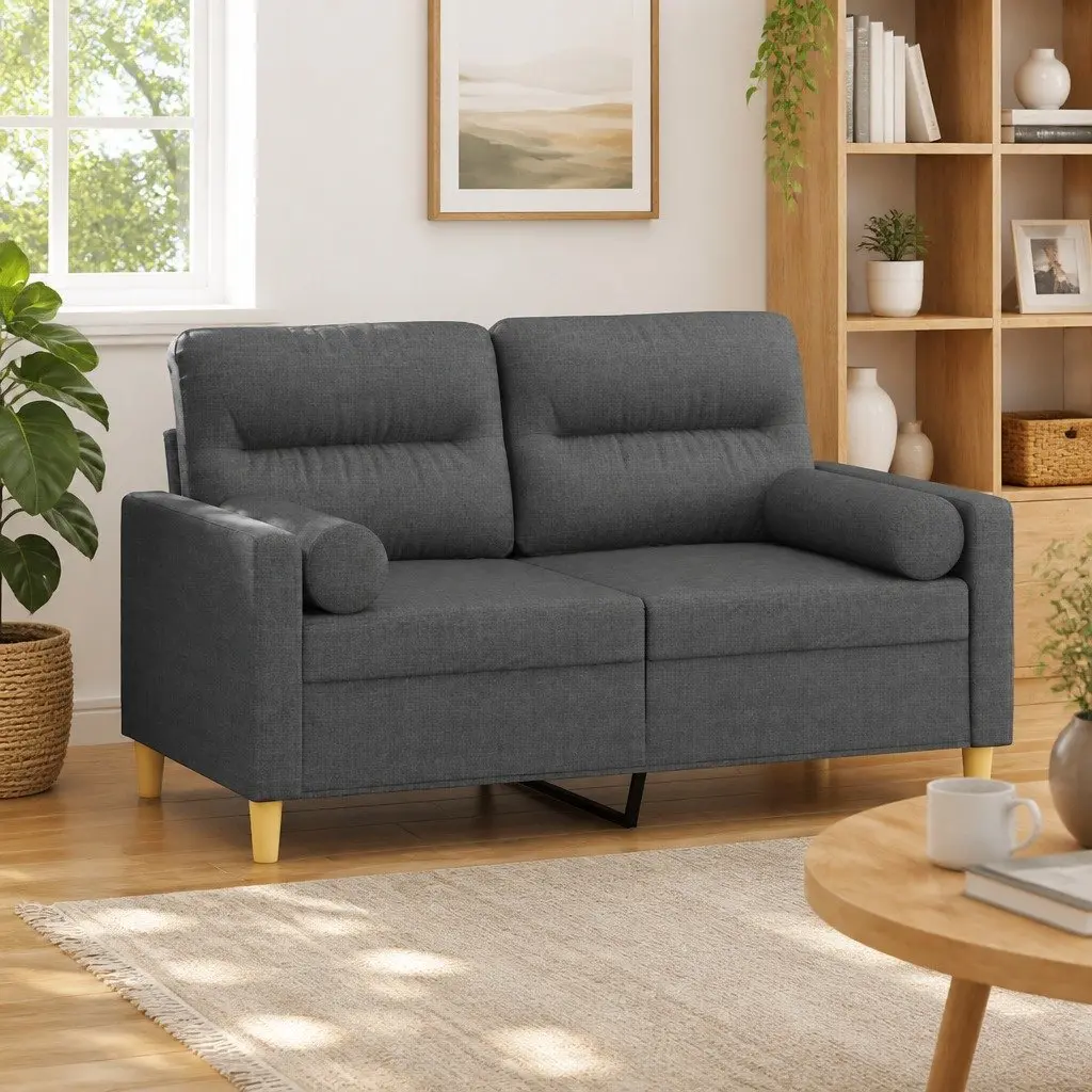 2-Seater Sofa for Living Room Grey Fabric 120cm Couch with Cushions