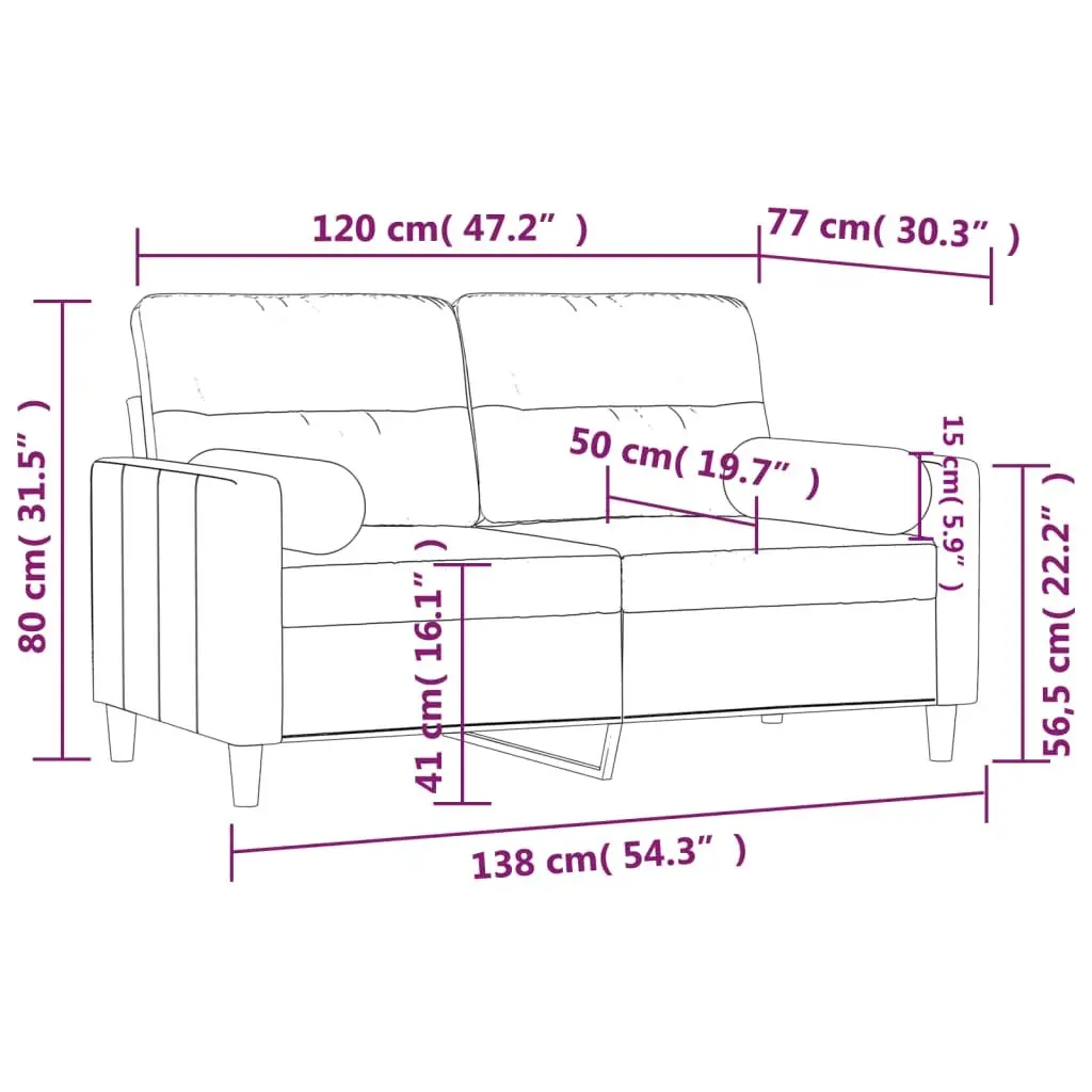 2-Seater Sofa for Living Room Grey Fabric 120cm Couch with Cushions