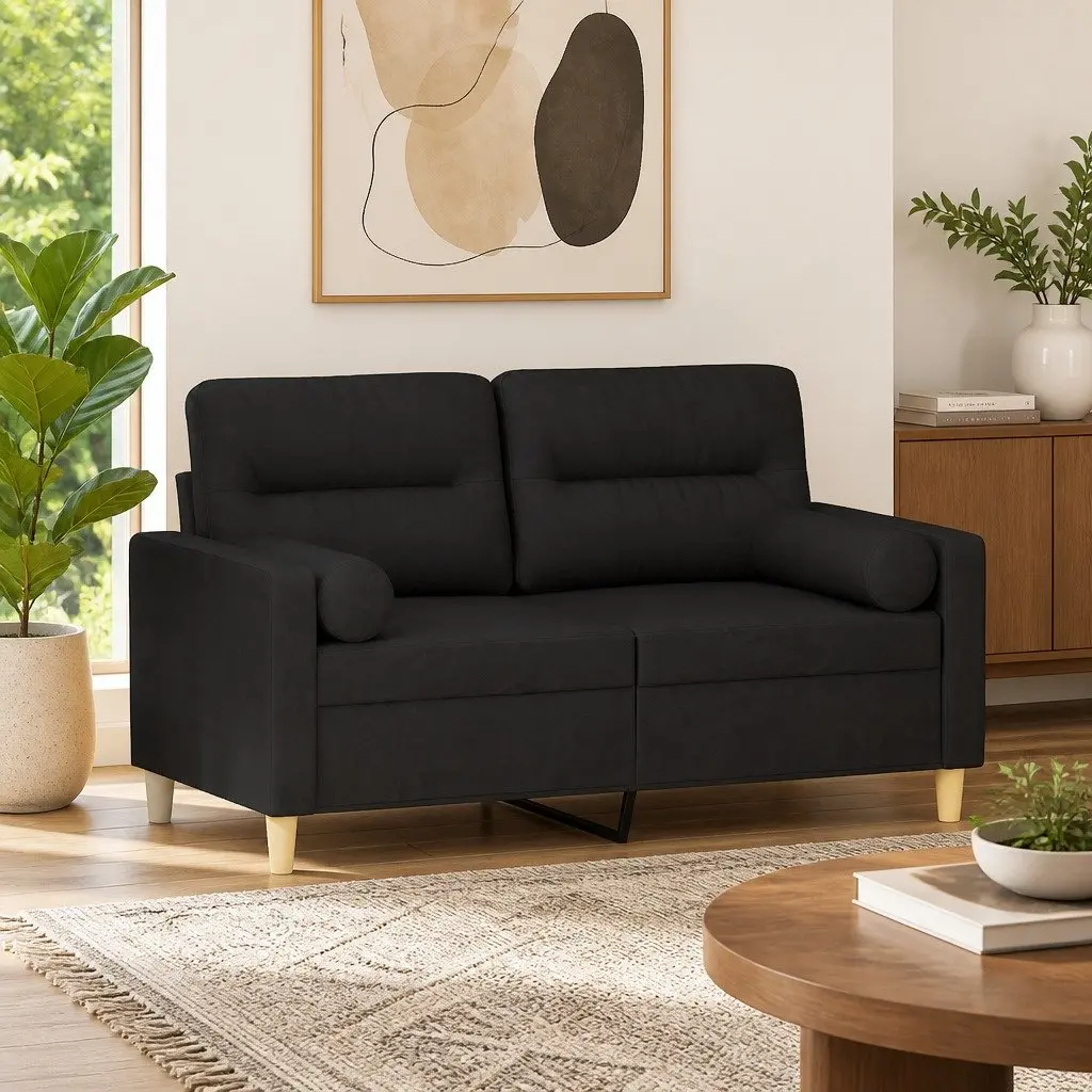 2-Seater Sofa Black Fabric Lounge Couch 120cm
