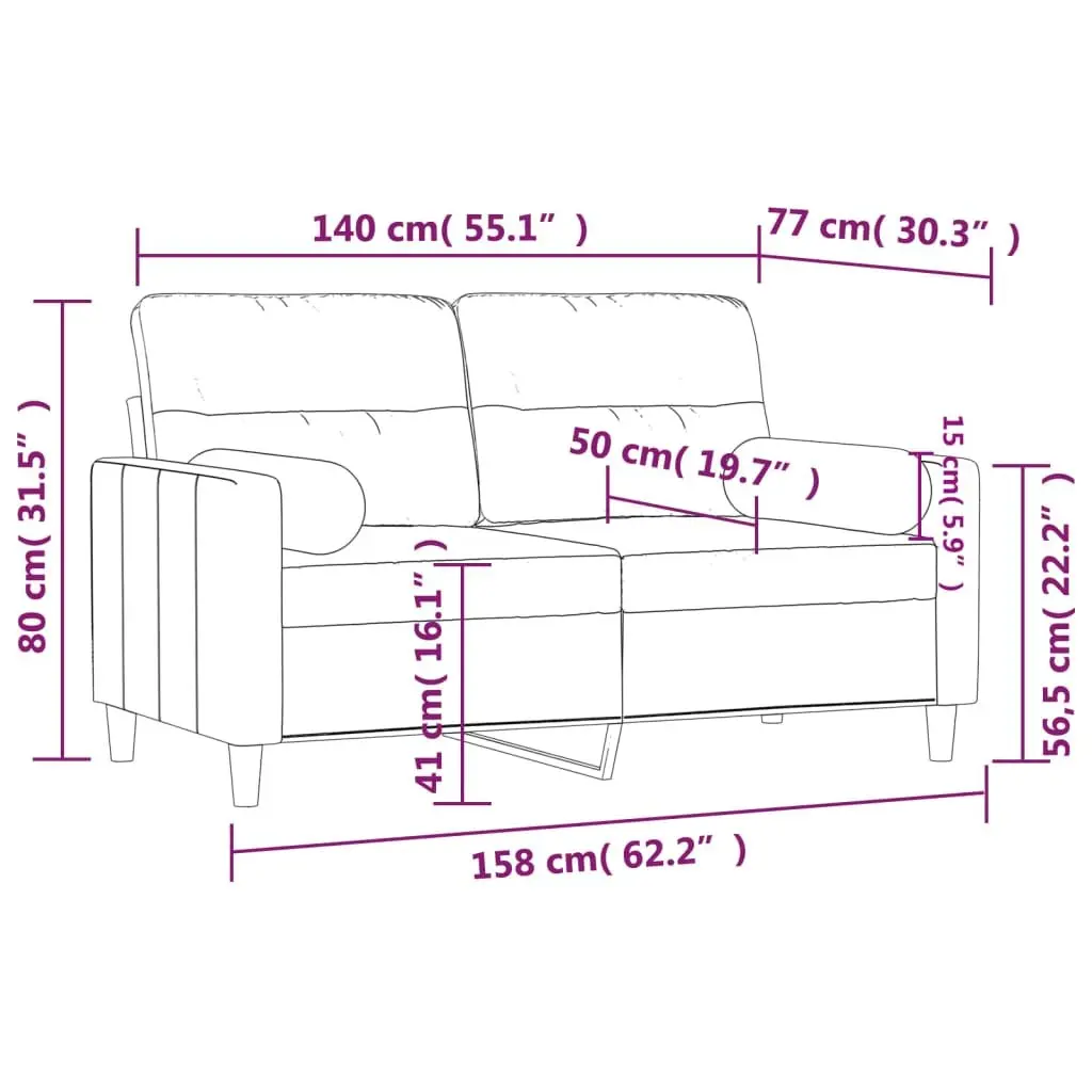 Grey Fabric 2-Seater Lounge Sofa 140cm