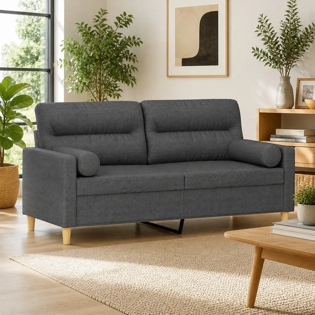 Grey Fabric 2-Seater Sofa Modern Lounge 140cm with Cushions