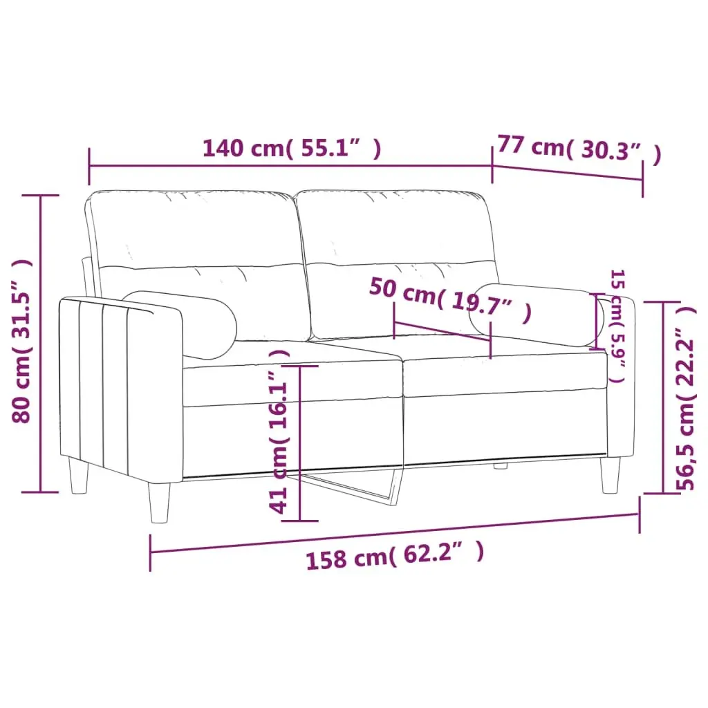 Grey Fabric 2-Seater Sofa Modern Lounge 140cm with Cushions
