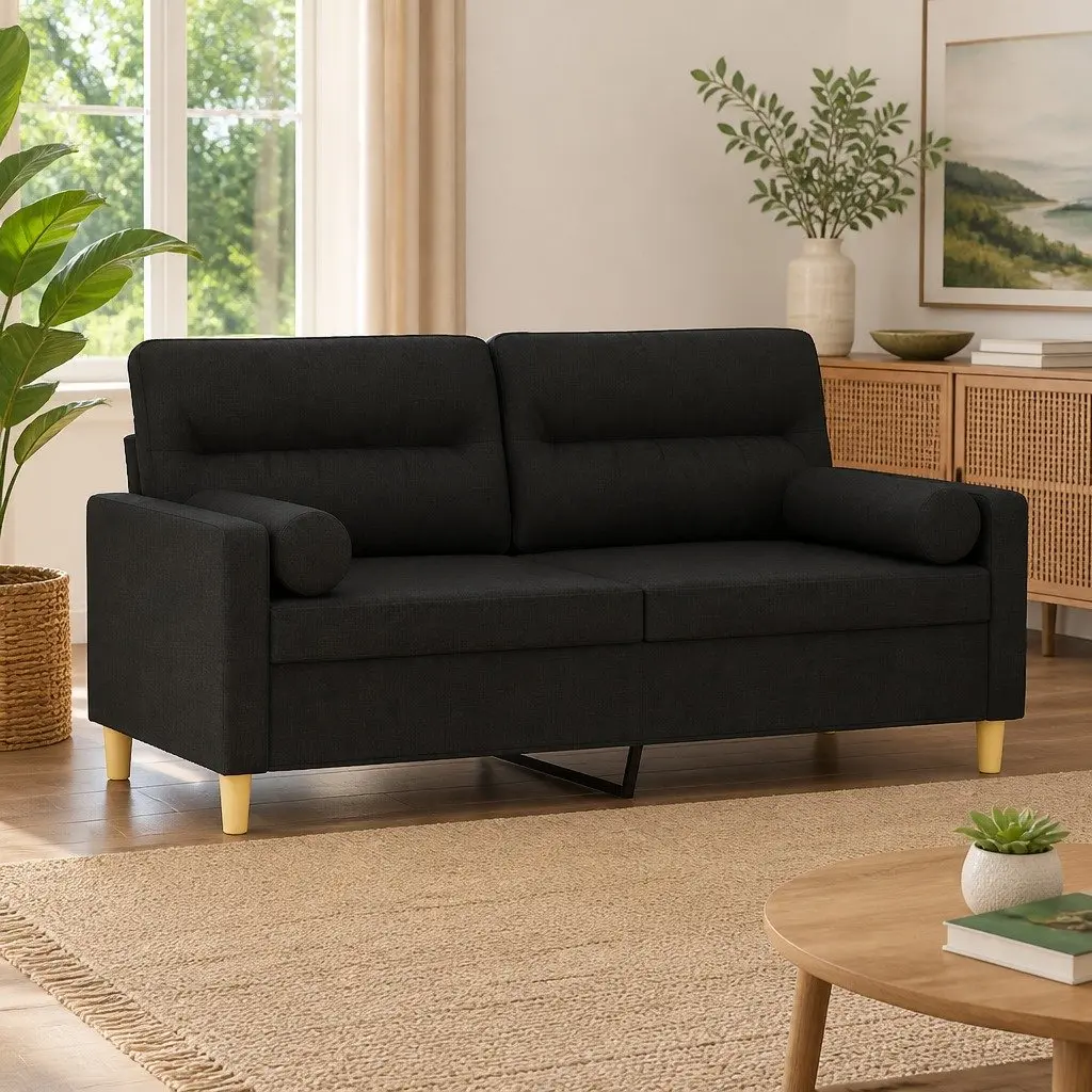 2-Seater Sofa Black 140cm Modern Lounge Fabric Couch