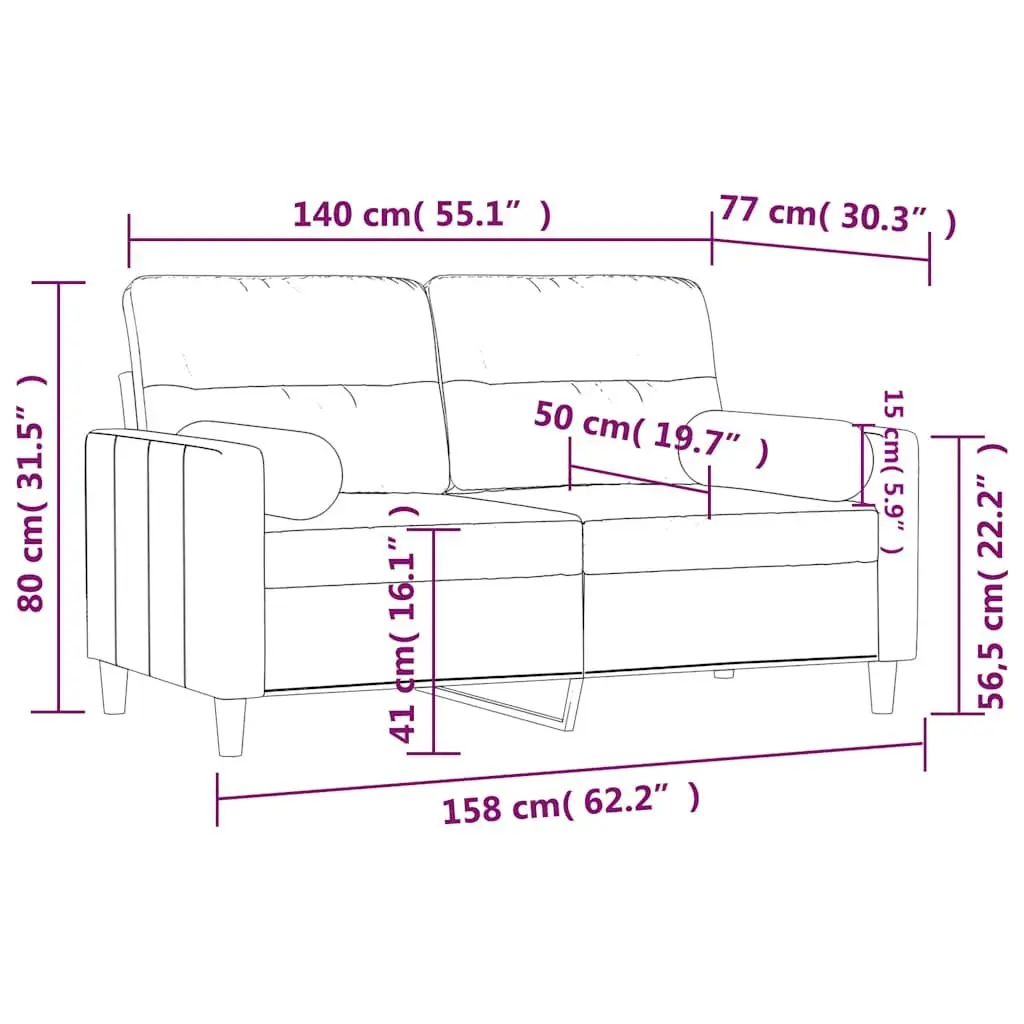 2-Seater Sofa Black 140cm Modern Lounge Fabric Couch
