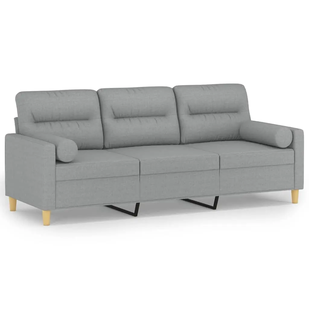 3-Seater Sofa Living Room Light Grey 180cm Modern Fabric Couch