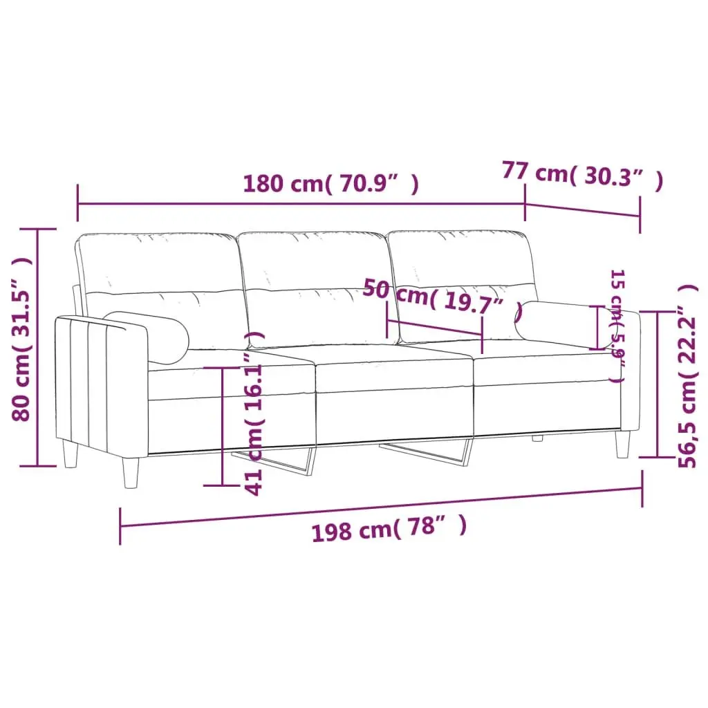 3-Seater Sofa Living Room Light Grey 180cm Modern Fabric Couch