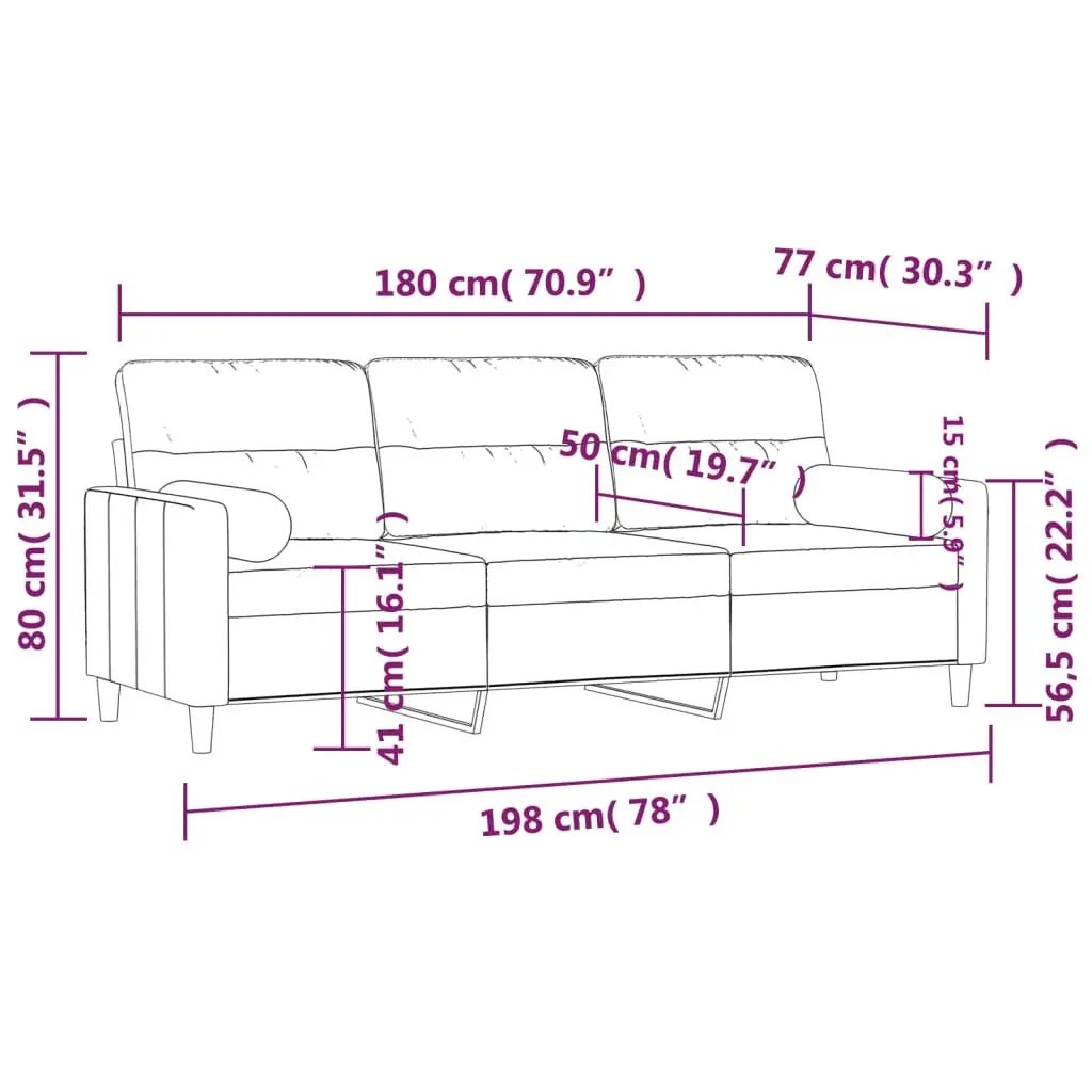 3-Seater Sofa Dark Grey 180cm