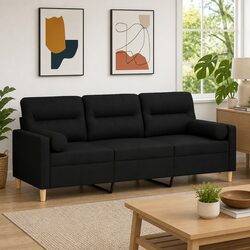 3-Seater Black Fabric Sofa: Dimensions and Specifications