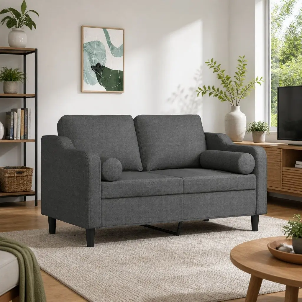 2-Seater Sofa Grey Fabric Living Room Couch 120cm