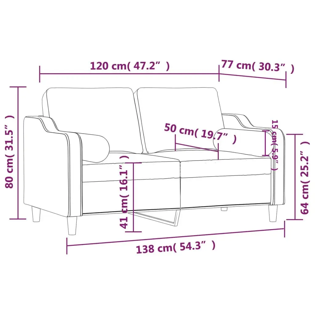 2-Seater Sofa Black 120cm Modern Design Fabric Lounge with Throw Pillows