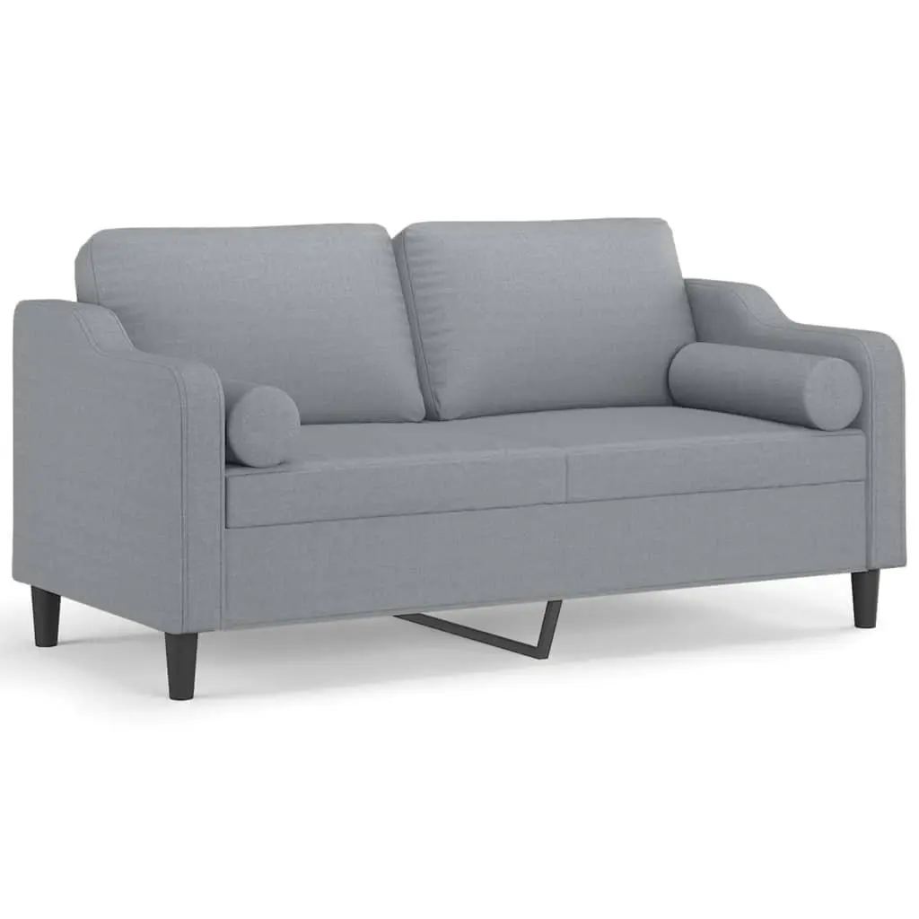 2-Seater Sofa Living Room Light Grey 140cm Fabric Couch with Throw Pillows