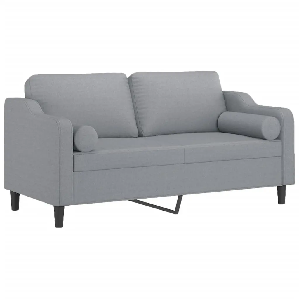 2-Seater Sofa Living Room Light Grey 140cm Fabric Couch with Throw Pillows