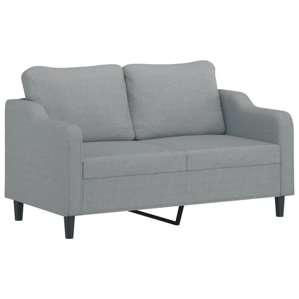 2-Seater Sofa Living Room Light Grey 140cm Fabric Couch with Throw Pillows