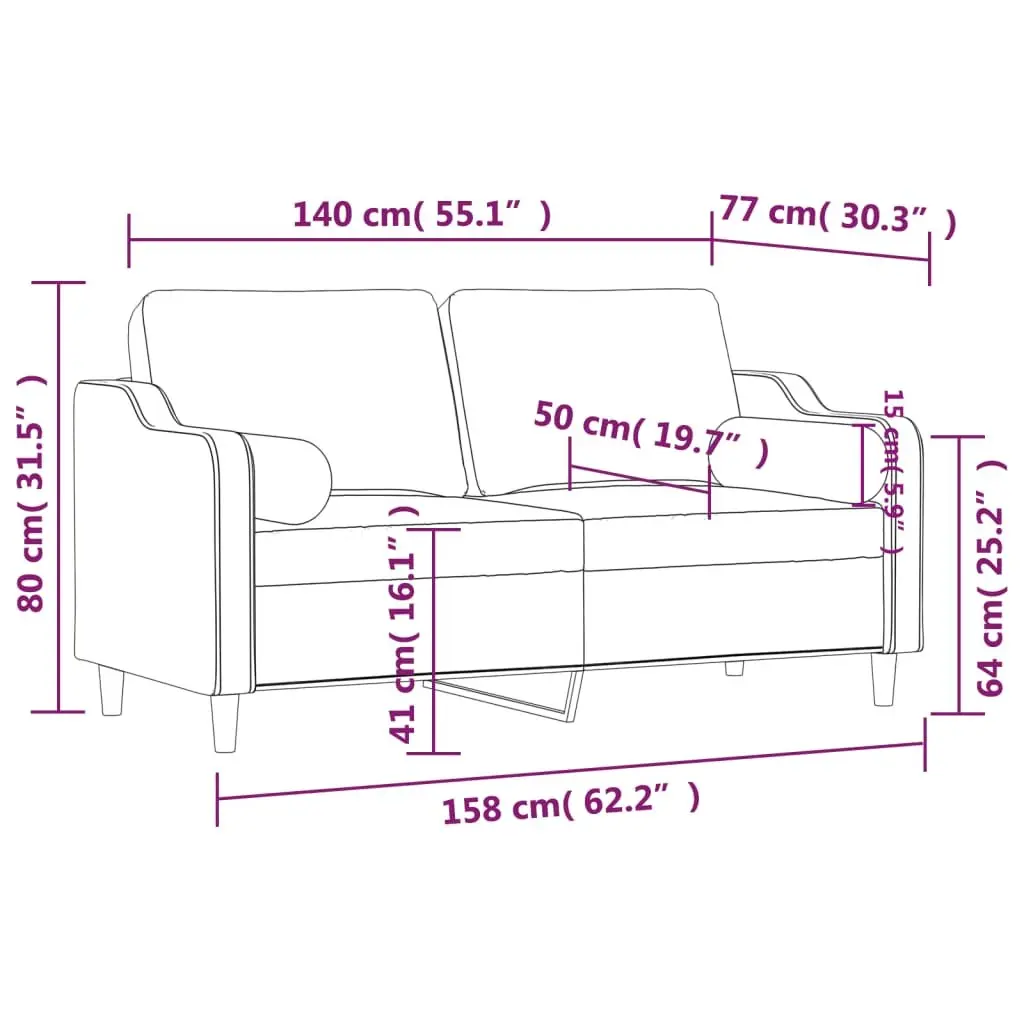 2-Seater Sofa Living Room Light Grey 140cm Fabric Couch with Throw Pillows