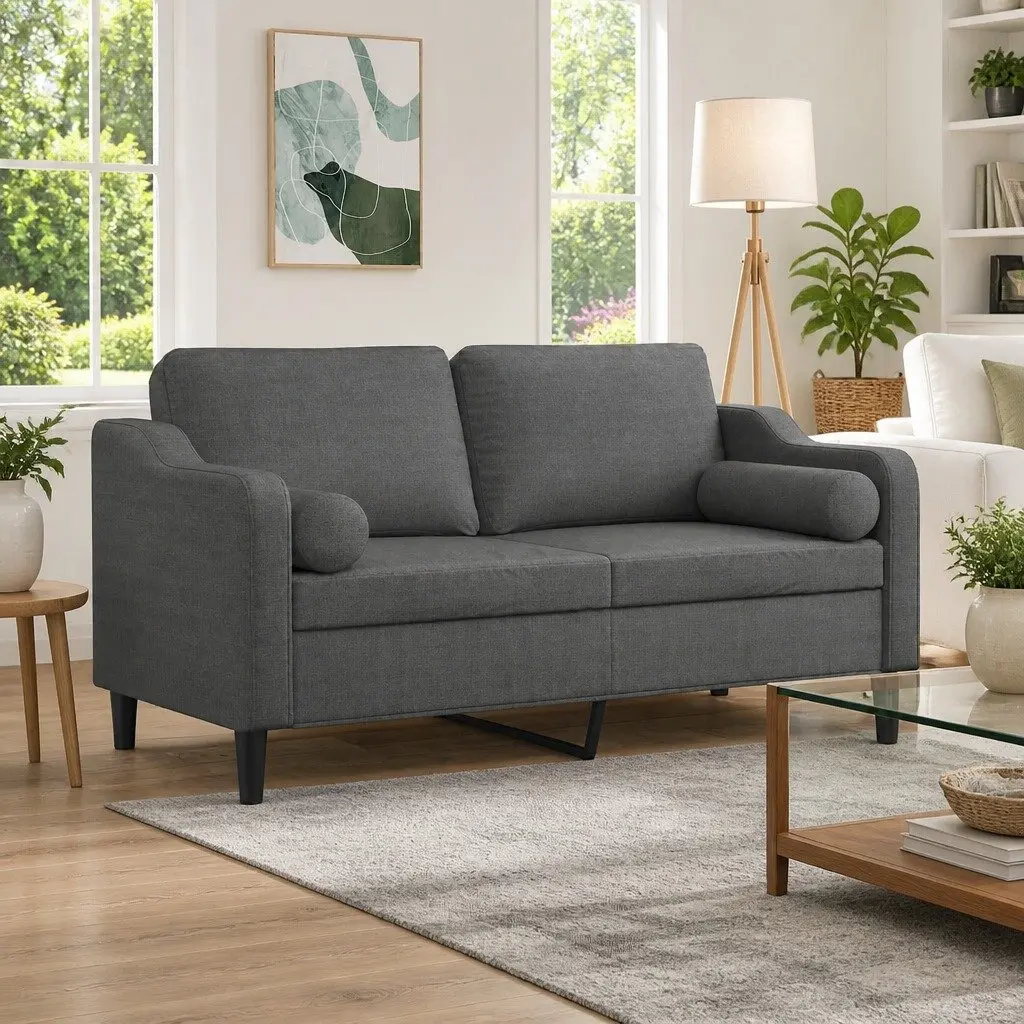 2-Seater Sofa Living Room Grey Fabric 140cm