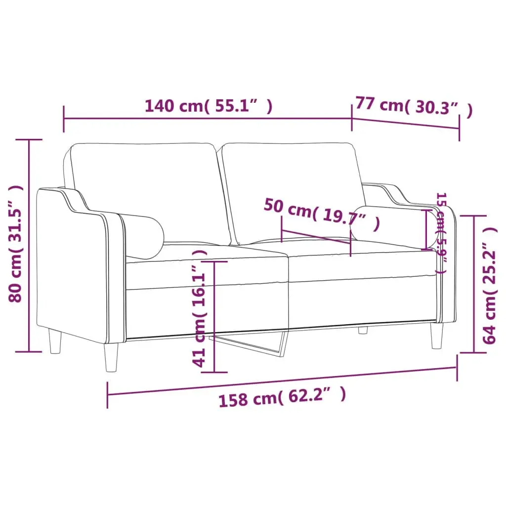 2-Seater Sofa Living Room Grey Fabric 140cm