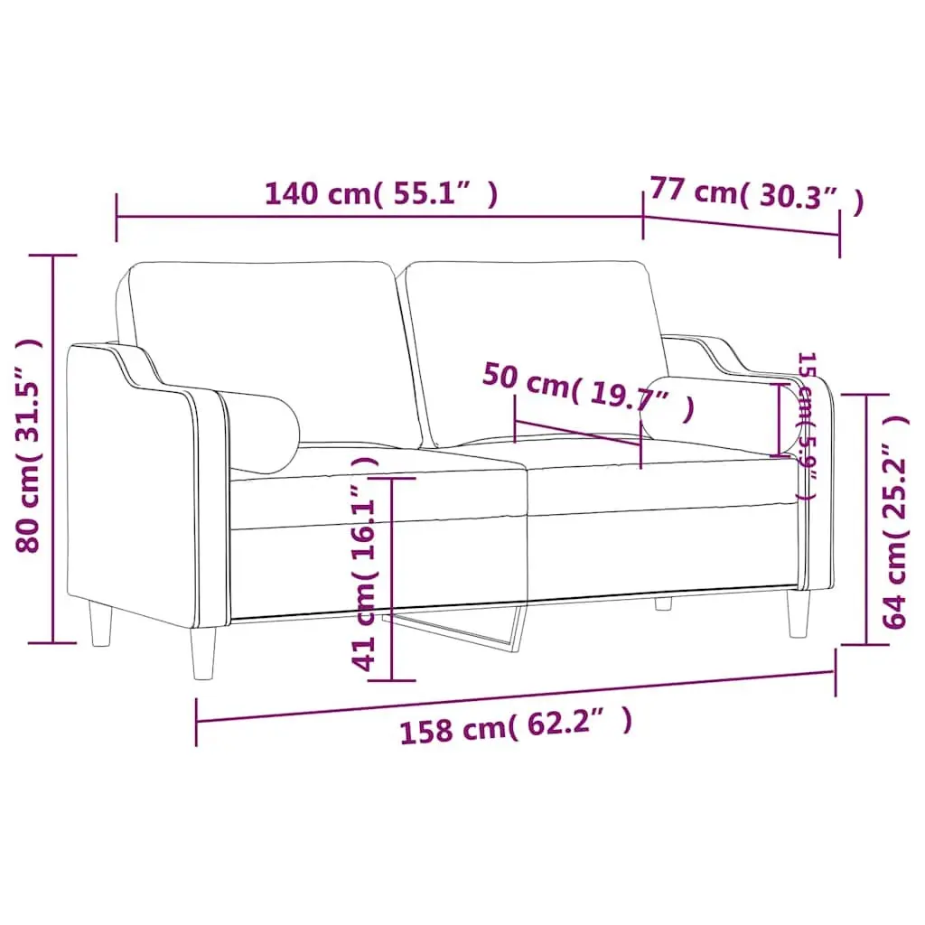 2-Seater Sofa Black 140cm Modern Lounge Furniture