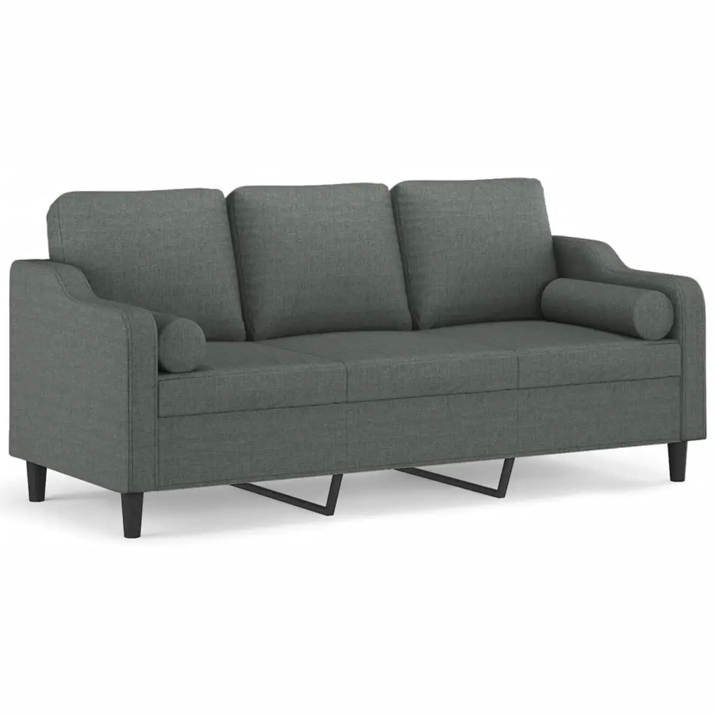 3-Seater Sofa Living Room Grey Fabric 180cm