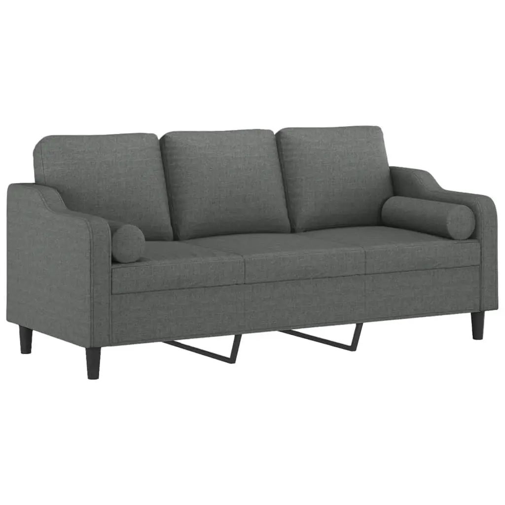 3-Seater Sofa Living Room Grey Fabric 180cm