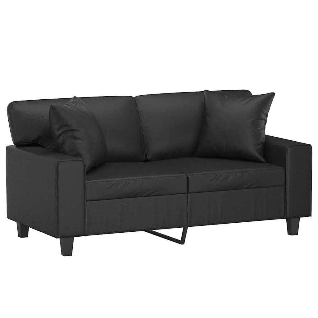 2-Seater Sofa Black Faux Leather Modern Design 120cm Lounge with Throw Pillows