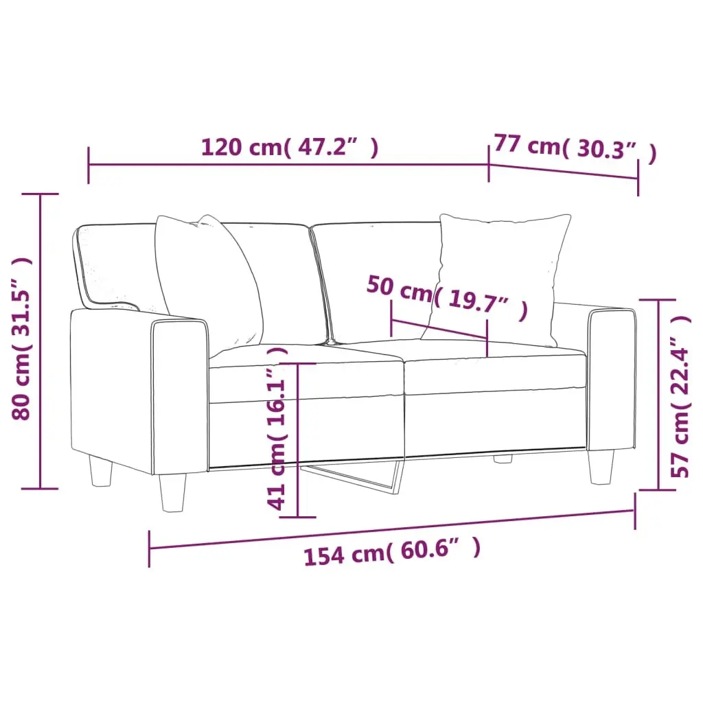 2-Seater Sofa Brown Faux Leather Modern Design Lounge Couch with Throw Pillows