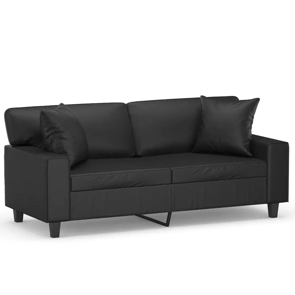 Black Faux Leather Lounge Couch 2-Seater 140cm with Throw Pillows