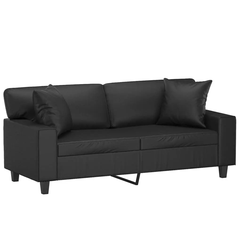Black Faux Leather Lounge Couch 2-Seater 140cm with Throw Pillows