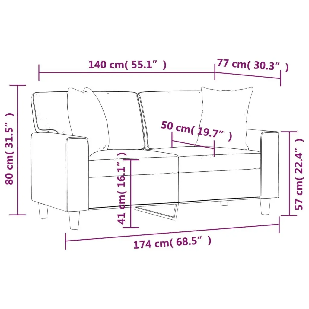 Black Faux Leather Lounge Couch 2-Seater 140cm with Throw Pillows