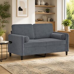 2-Seater Sofa Grey Velvet Modern Design Lounge Couch Living Room Furniture