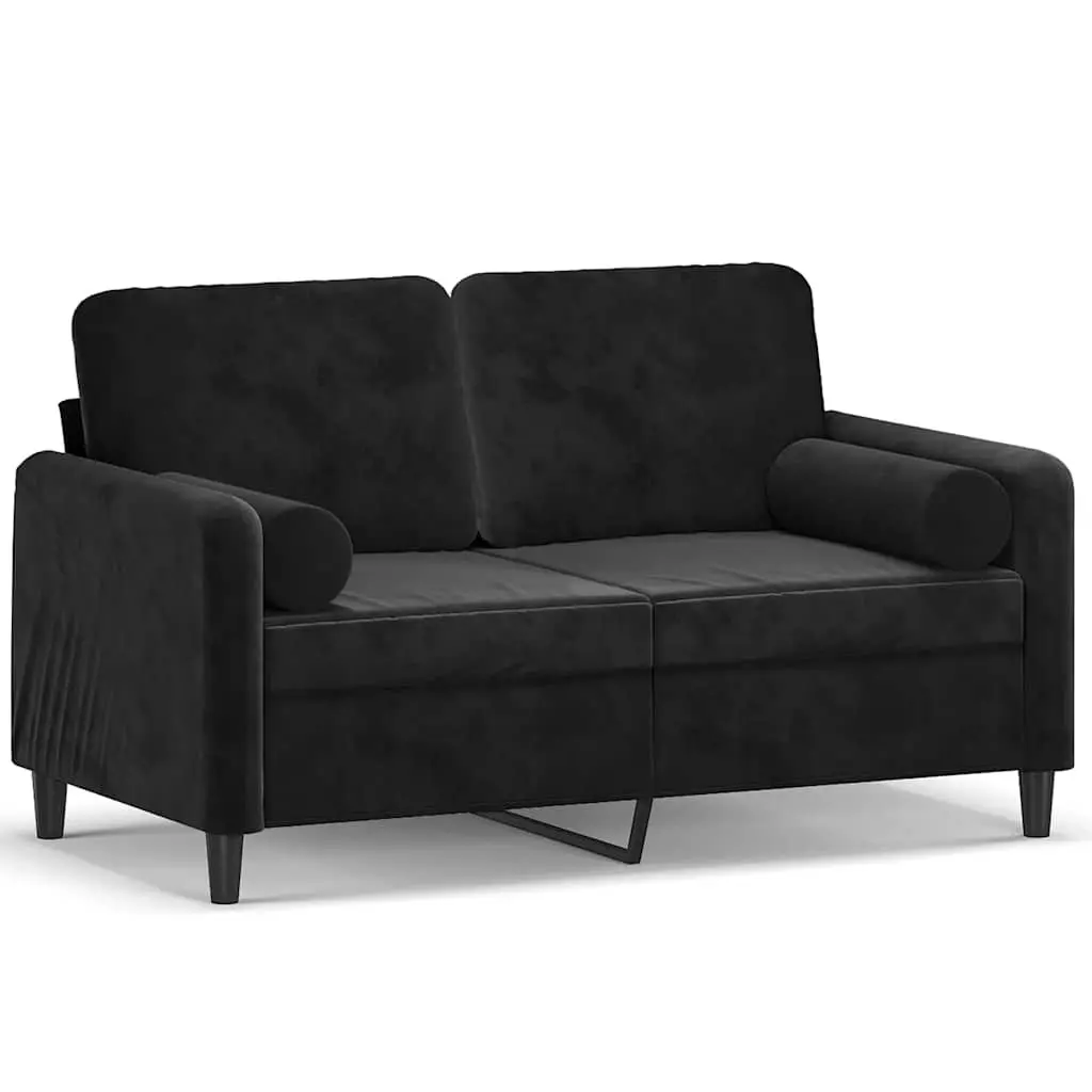 2-Seater Sofa Black 120cm with Throw Pillows