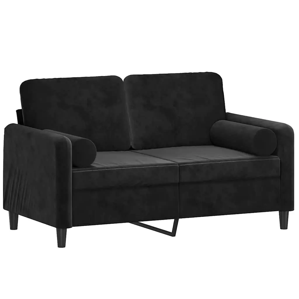 2-Seater Sofa Black 120cm with Throw Pillows