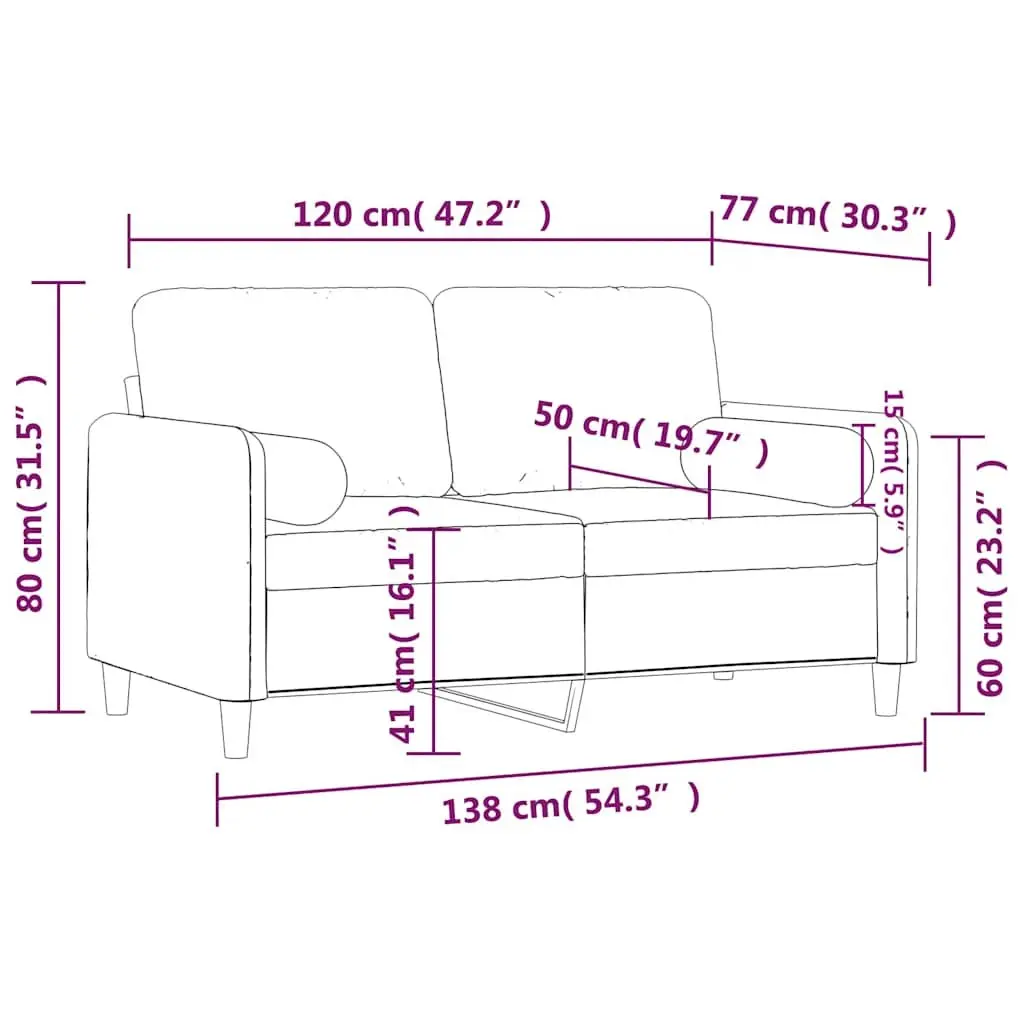 2-Seater Sofa Black 120cm with Throw Pillows