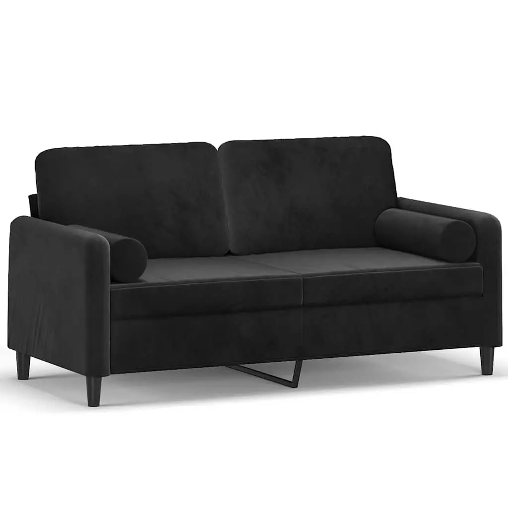 Velvet Couch for Lounge 140cm Black 2-Seater with Removable Throw Pillows