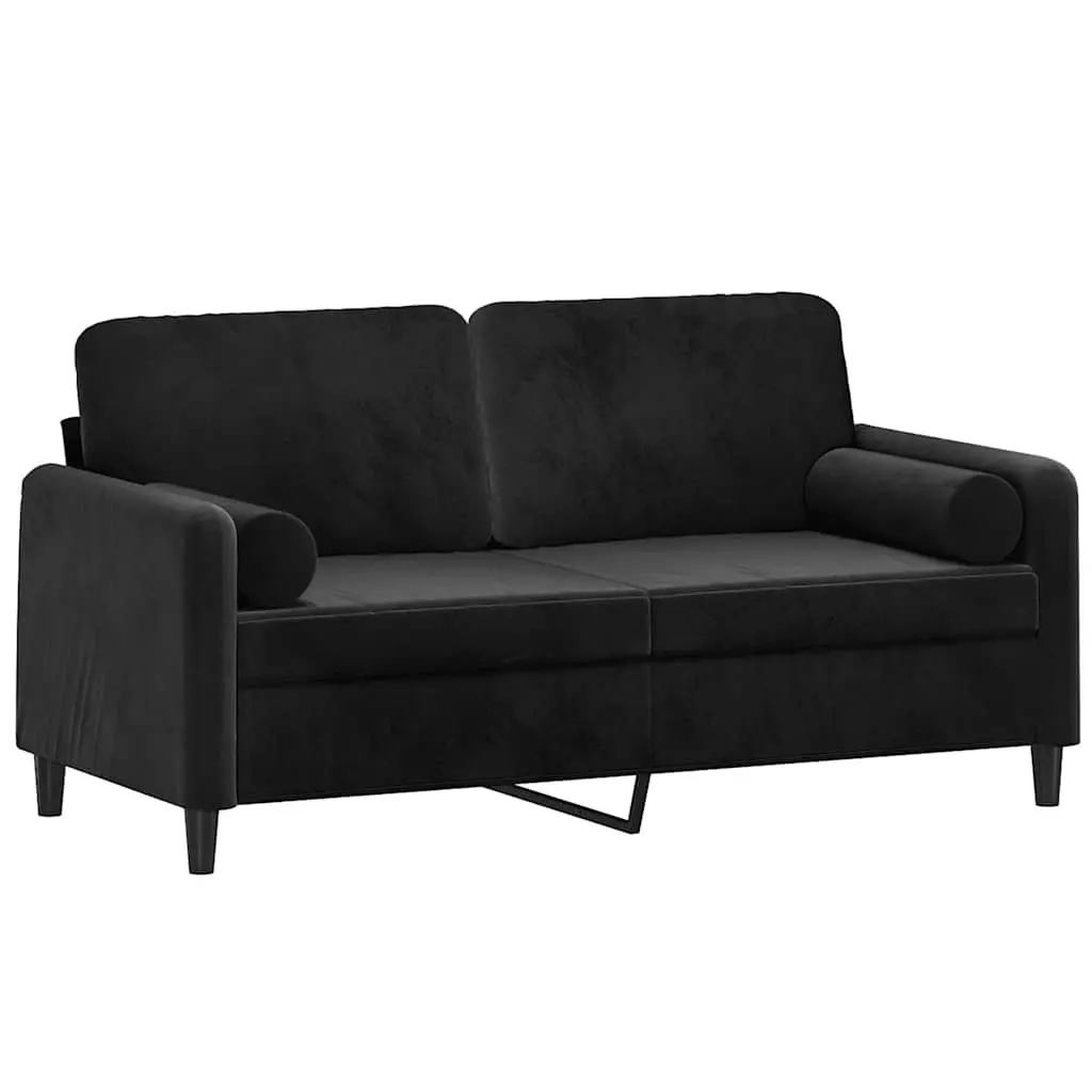 Velvet Couch for Lounge 140cm Black 2-Seater with Removable Throw Pillows