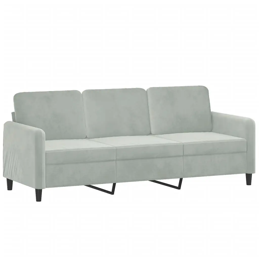 Velvet 3-Seater Sofa for Lounge 180cm in Grey with Throw Pillows