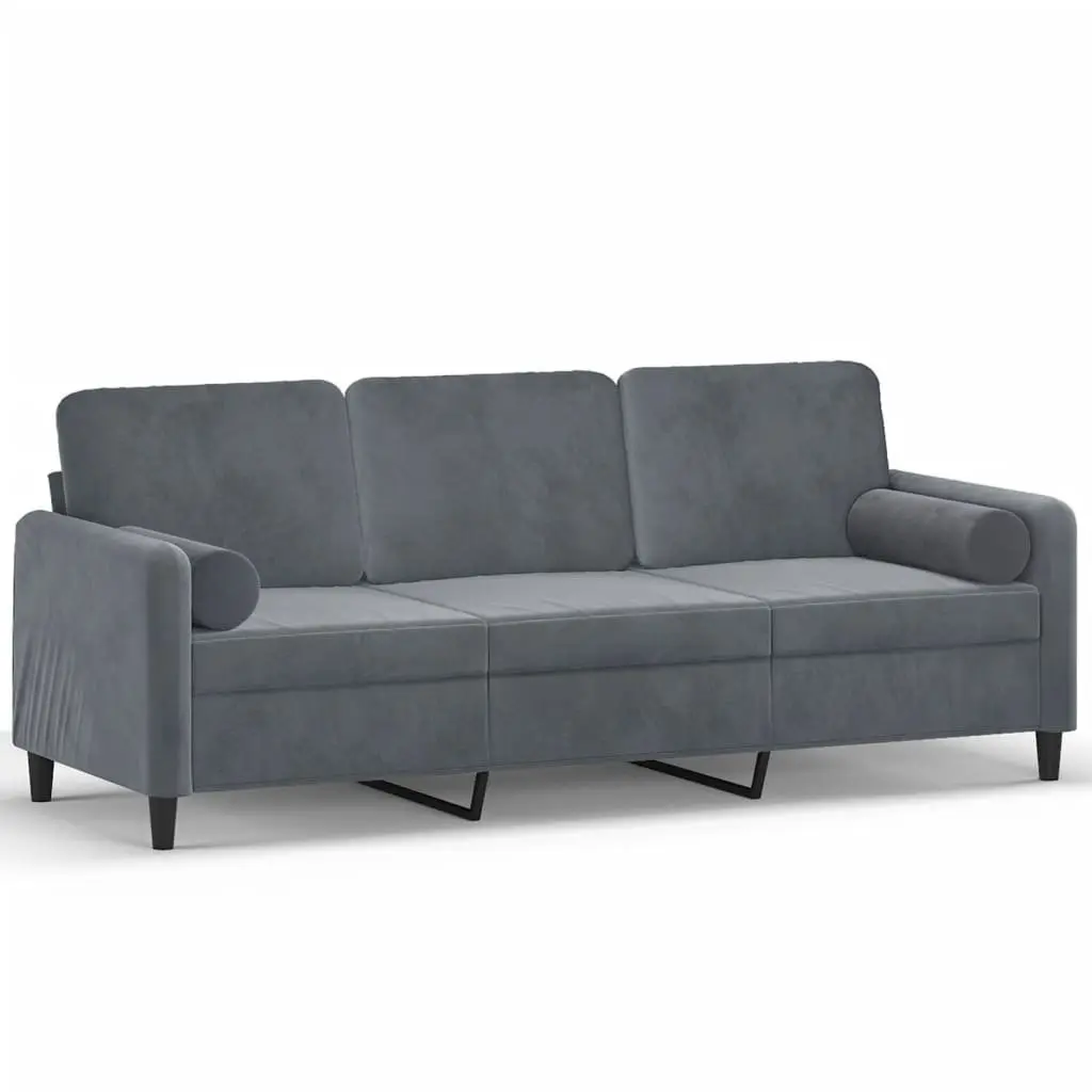 3-Seater Sofa Grey Velvet Modern Living Room 180 cm