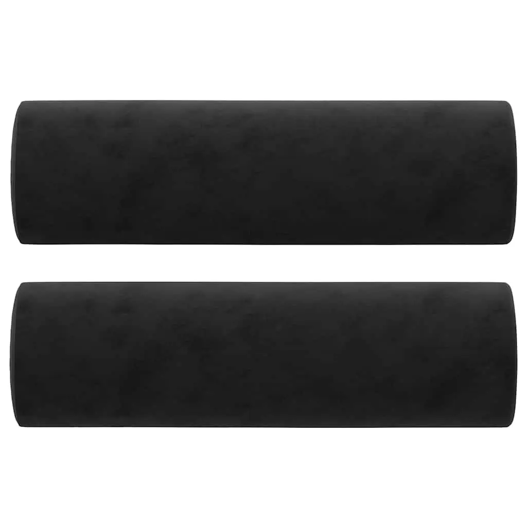 Black Velvet 3-Seater Lounge Sofa 180cm Modern Couch with Armrest and Throw Pillows