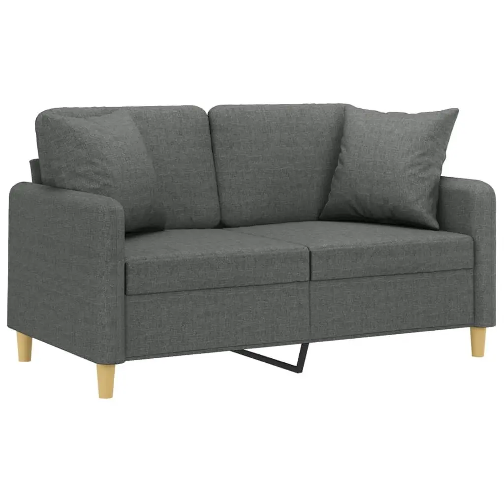 2-Seater Sofa Grey Fabric Modern Design Throw Pillows Lounge Couch 120cm